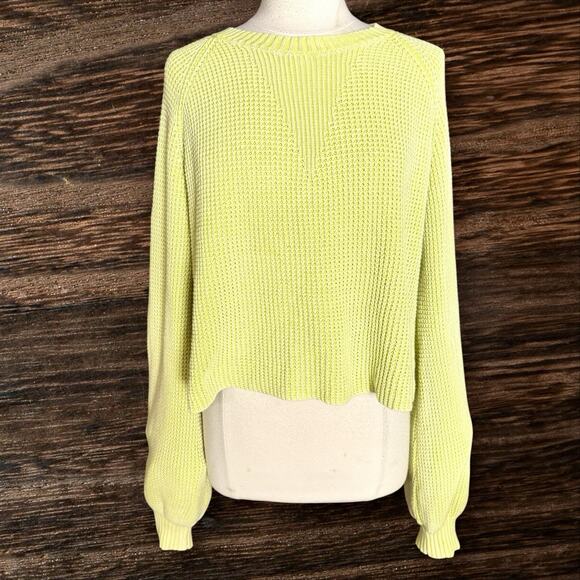Central Park West Chartreuse Sweater Sz M Oversized Short Boxy Fit 100% Cotton - Picture 1 of 9